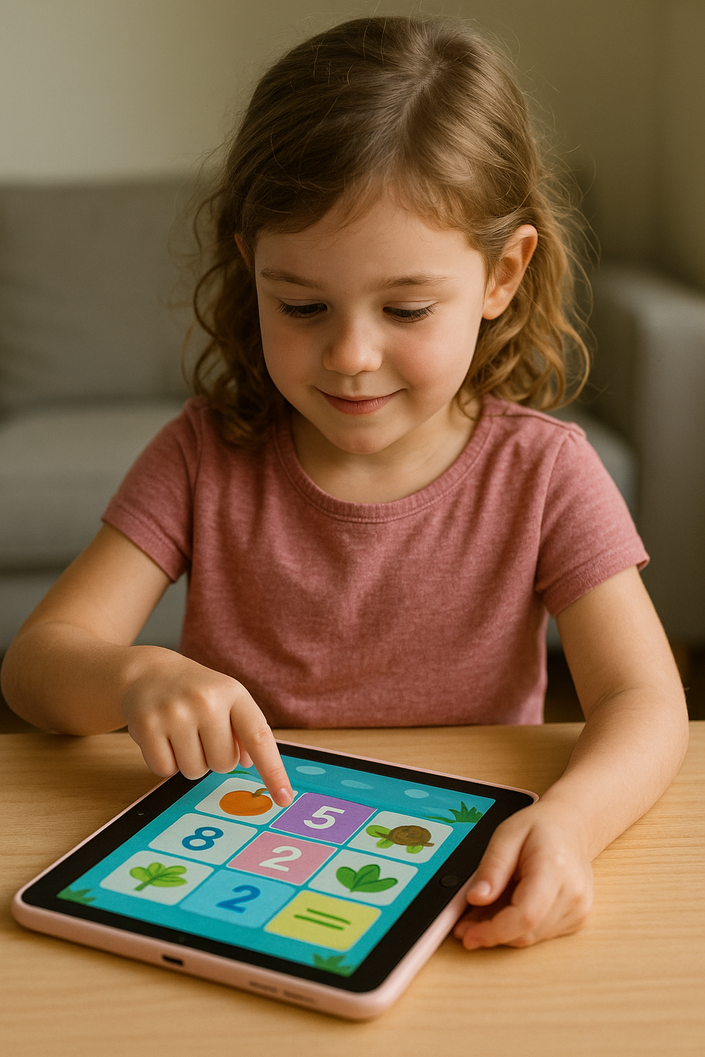 Young girl play Blookets on her table.;