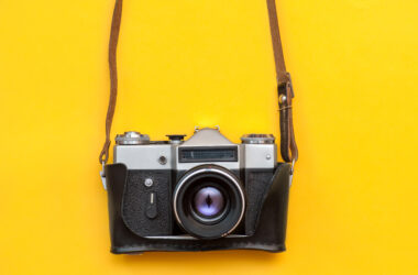 retro camcera on yellow background