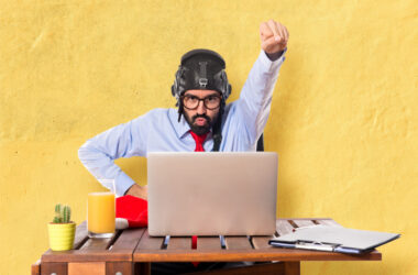 laptop, orange juice, man, fly