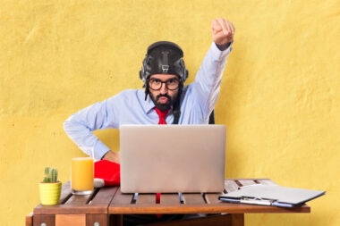 laptop, orange juice, man, fly