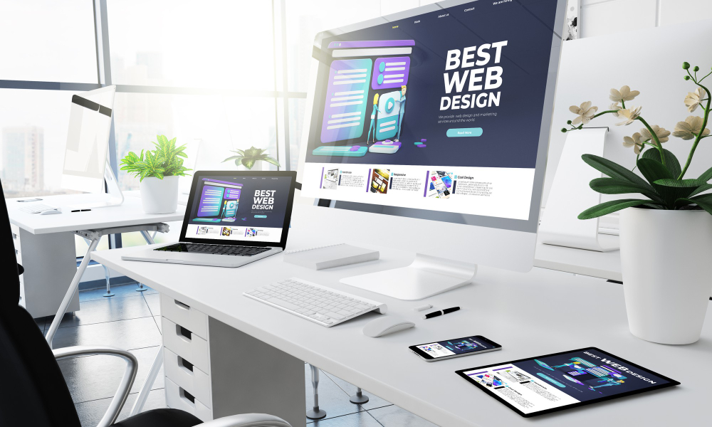 Office responsive devices design website 3d rendering - WordPress for large business