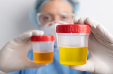 Lab doctor performing medical exam of urine