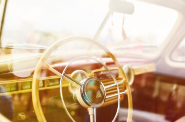 retro car parked on grass