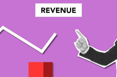 Illustration representing businessman with index finger up showing increase of incomes on graph on purple background