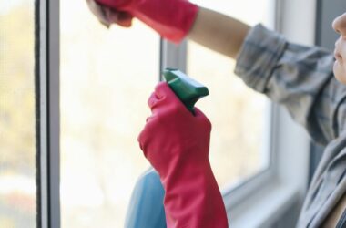 A Woman Cleaning the Window