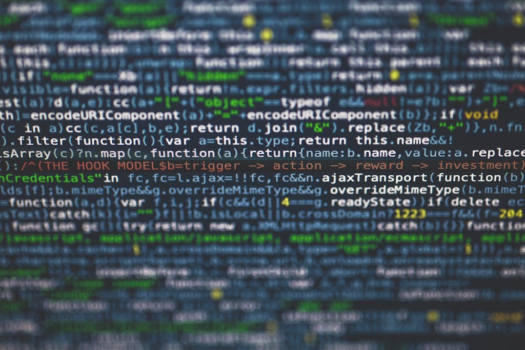 Detailed view of colorful programming code on a computer screen.